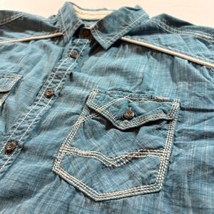 Buckle Black Mens Blue Slub Short Sleeve Western Button Down Shirt BB204FPW L